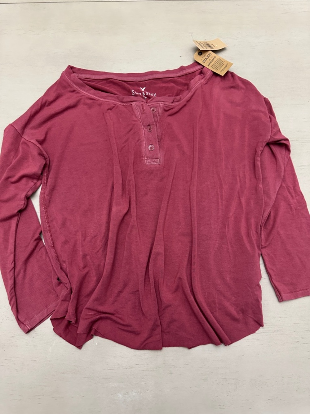 American Eagle Long Sleeve Henley Top in Berry Mauve - new w/ tags - size XS
